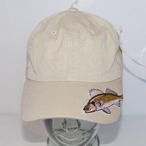 Magic Headwear OS Beige Tan Cotton Embroidered Walleye Fish Hat Cap NEW w Tag